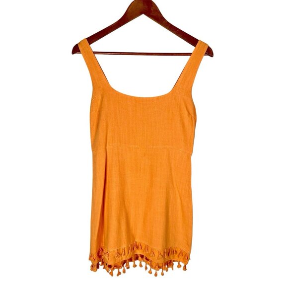 LULUS Women's Light Orange Linen Blend Sleeveless Tassel Dress NWT Medium - Picture 1 of 5